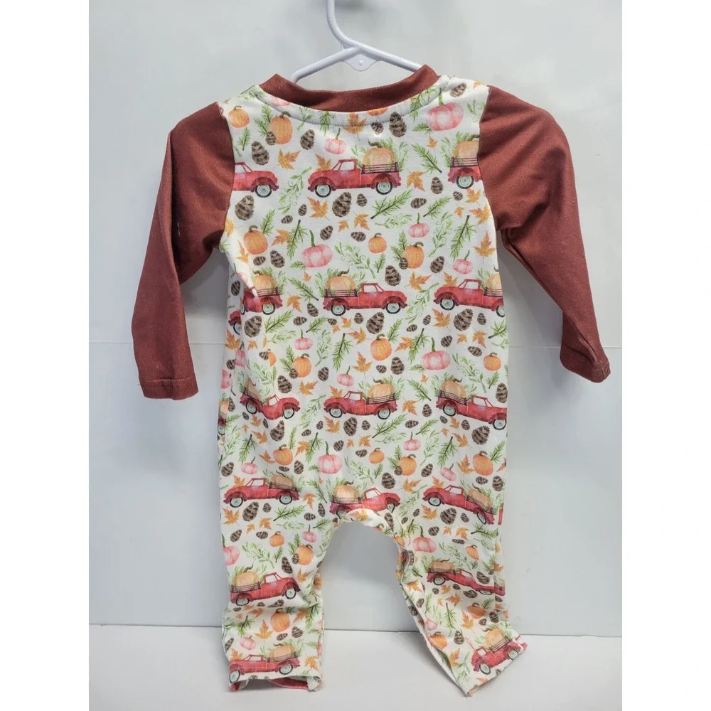 Pete + Lucy Kids Harvest Red Truck Pumpkin‎ Fall Romper Rust 6-9M